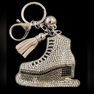 Sparkling Rhinestone Ice Skate Bag Charm Keychain